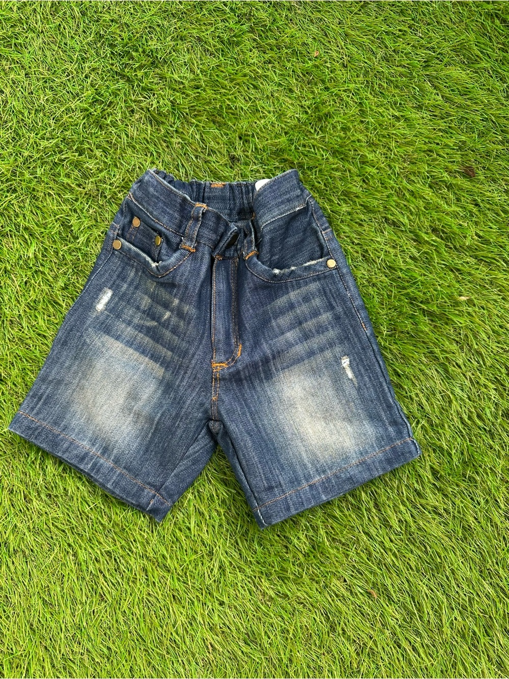 Adjustable Waist Kids Denim Shorts in Dark Blue